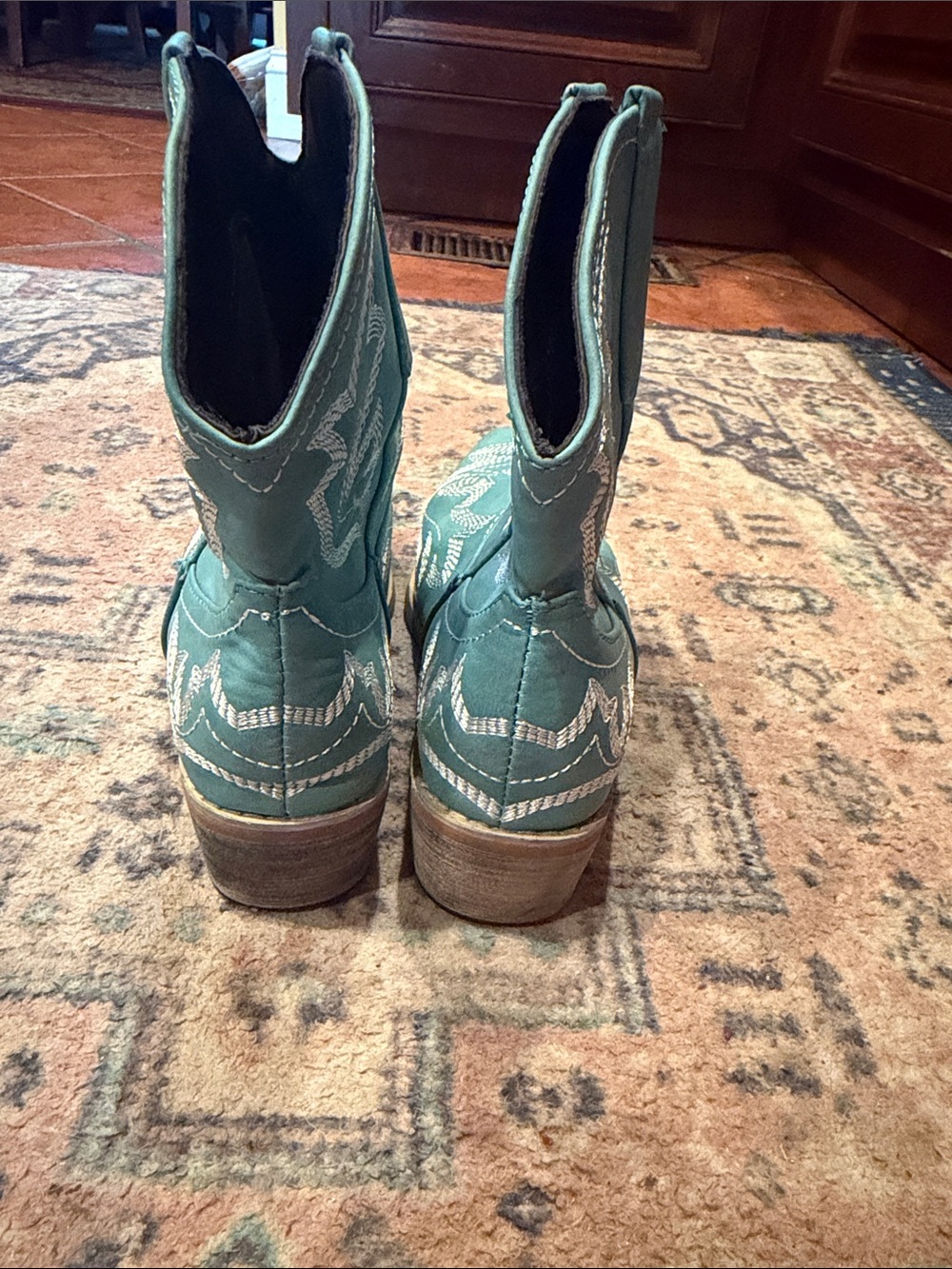 Teal Western Cowboy Boots with white Stitching - Picture 6 of 9